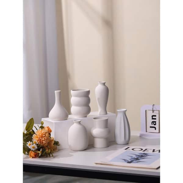 4.1 in. White Ceramic Artificial Plant Vase Set, 9-Piece, Neutral