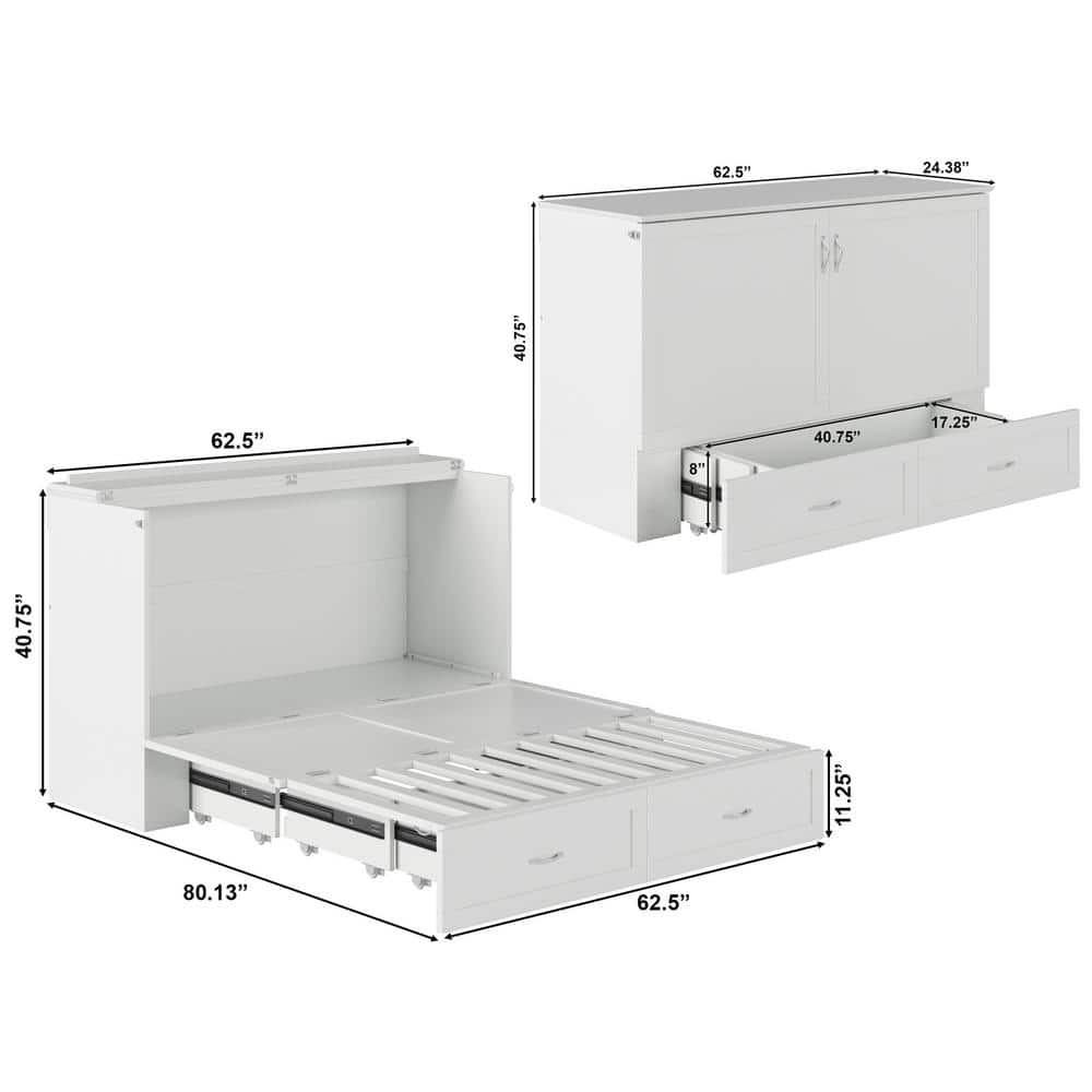 Hamilton White Queen Murphy Bed Chest with Storage Drawer