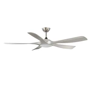 MISTRAL 56 in. Integrated LED Indoor Nickel Ceiling Fan with White Polycarbonate (PC) Plastic Shade
