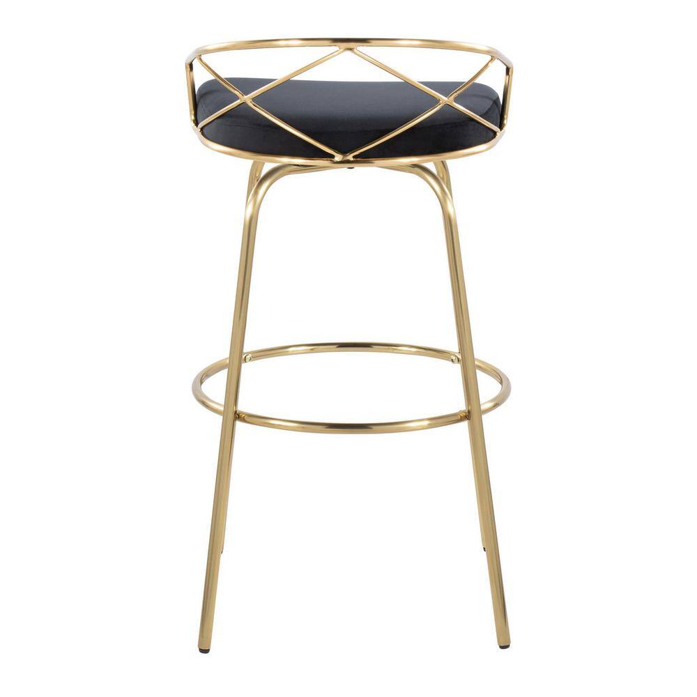 Charlotte 30" Black Velvet and Gold Metal Swivel Barstool