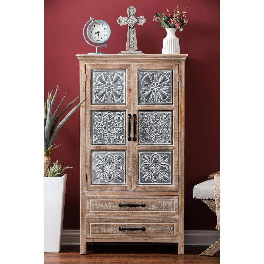 Rustic Farmhouse Wood and Metal 2-Door 2-Drawer Storage Cabinet
