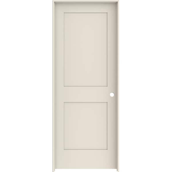 JELD-WEN 28 in. x 80 in. 2-Panel Shaker Left-Hand Primed White Solid Core Wood Single Prehung Interior Door w/ Black Hinges