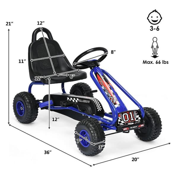 HOMGX Pedal Go Kart, Outdoor Kids Go Kart with Adjustable Bucket Seat,  Rubber Wheels & Safety Brake, Pedal Powered Ride On Kart for Boys & Girls  3-5
