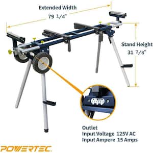 Deluxe Miter Saw Stand with Wheels and 110-Volt Power Outlet