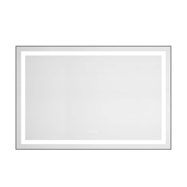 48 in. W x 32 in. H Rectangular Framed Wall Bathroom Vanity Mirror in Gun Ash with Front and Backlight, 3 Colors