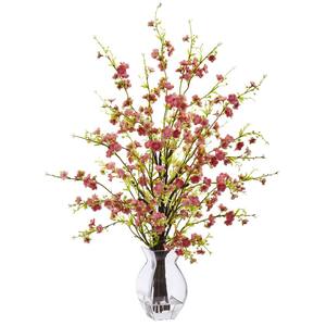 26 in. Artificial Cherry Blossom in Glass Vase in Pink