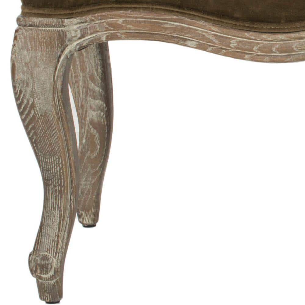 Transitional Spruce Green Velour 52" Ramsey Bench with Carved Oak Frame