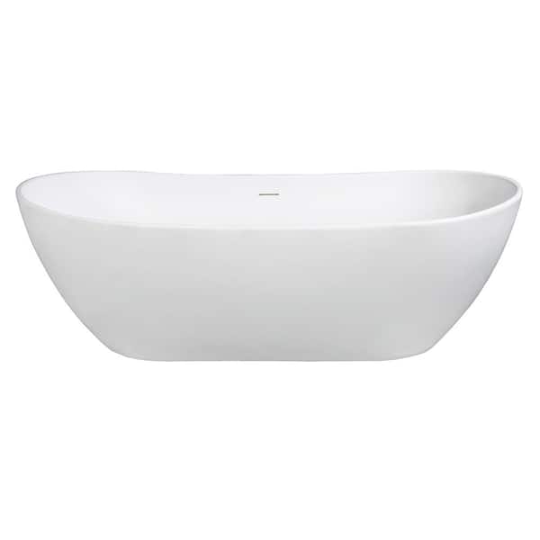 Aqua Eden Serena 71.4 in. Solid Surface Flatbottom Freestanding Bathtub in White