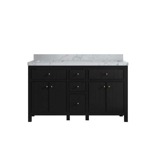 Willow Collections Sonoma 60 in. Double Sink Freestanding Black Bath Vanity with Venatino Qt. Top Unassembled