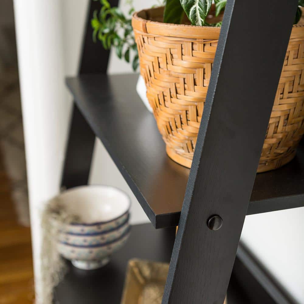 Contemporary Black Ladder Bookshelf with 4 Storage Shelves