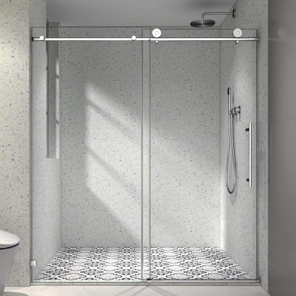 60 in. W x 76 in. H Single Sliding Frameless Shower Door with 5/16 in. Clea