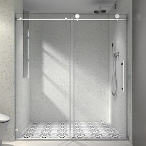 48 in. W x 76 in. H Single Sliding Frameless Shower Door with 5/16 in. Clear Glass and Buffer Function, Chrome