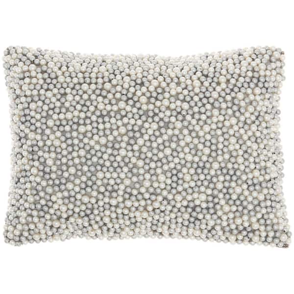 Mina Victory Luminescence Ivory and Silver 14 in. x 10 in. Rectangle Throw Pillow