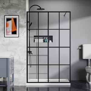 46 in. W x 72 in. H Fixed Single Panel Frameless Shower Door in Black Finish with 1/5 in. (5 mm) Clear Glass