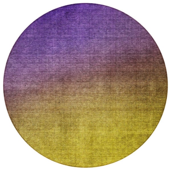Purple, Gold, Blue 8 Round ft. Woven Abstract Polyester Round Indoor / Outdoor Area Rug
