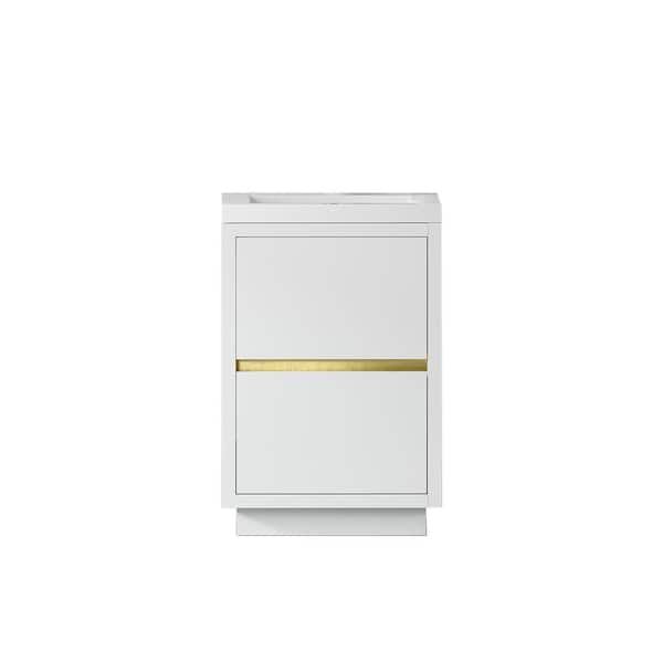 24 in. W x 20 in. D x 35 in. H Single Sink Freestanding Bath Vanity in Glossy White with White Solid Surface Top