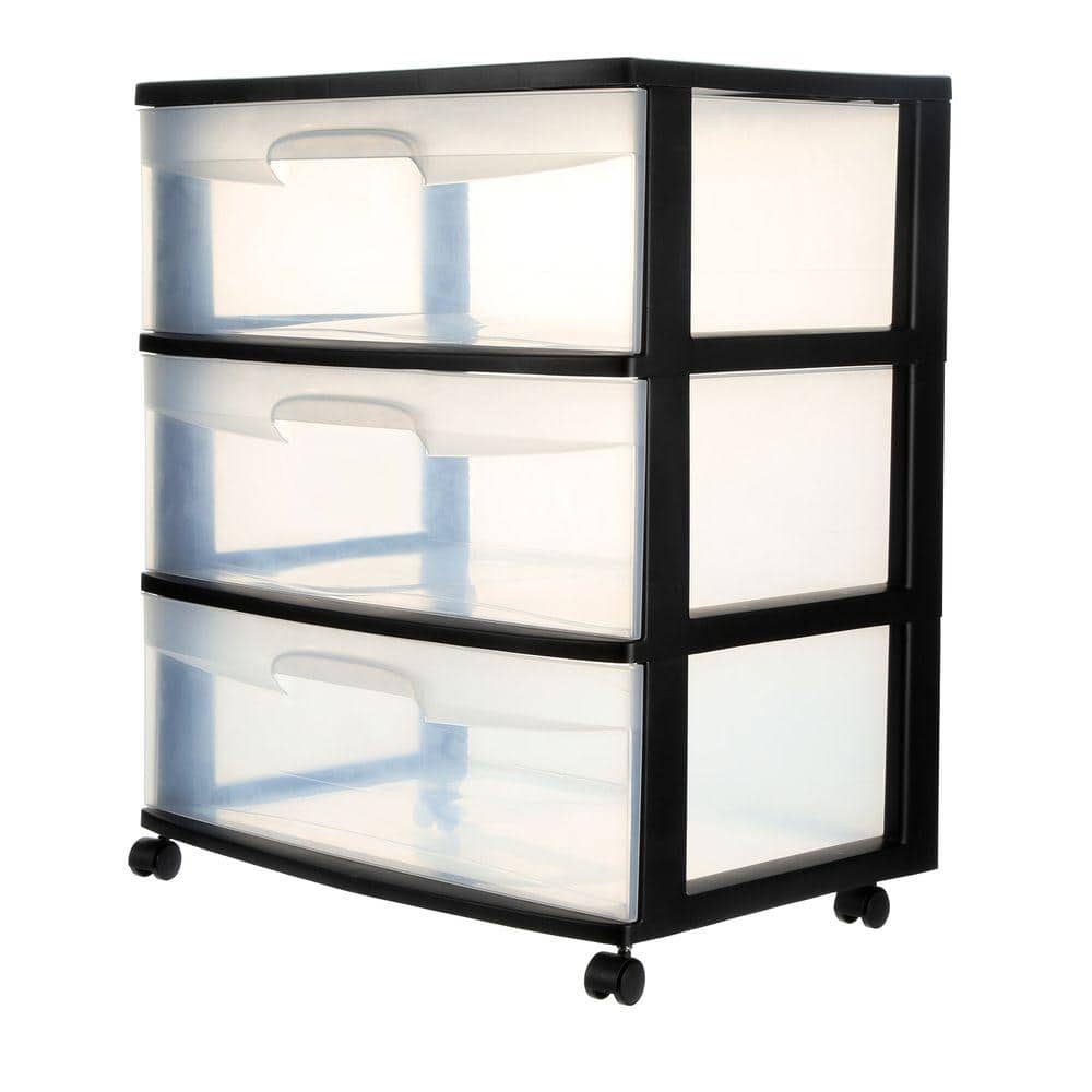 3 Wide DRAWER PLASTIC STORAGE Organizer Clear Container Box Rolling Bin Cart NEW 
