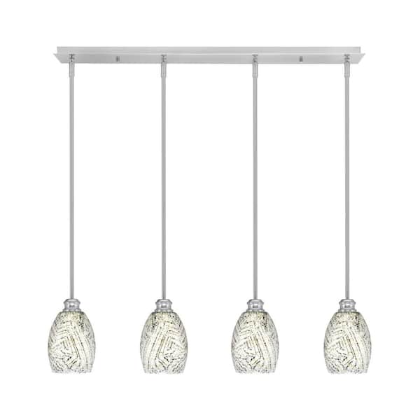 Unbranded Albany 60-Watt 4-Light Brushed Nickel Linear Pendant Light with Natural Fusion Glass Shades and No Bulbs Included