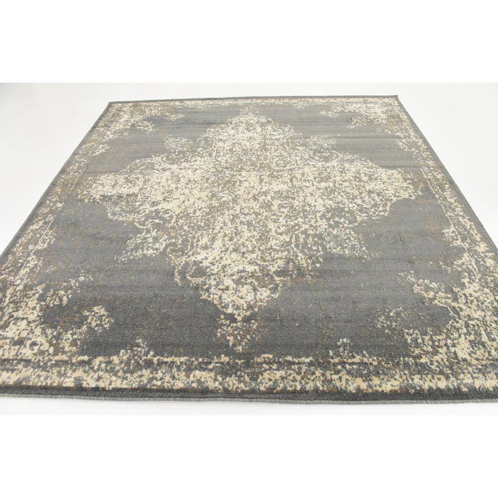 Gray Abstract Square Stain-Resistant Synthetic Rug, 8' x 8'