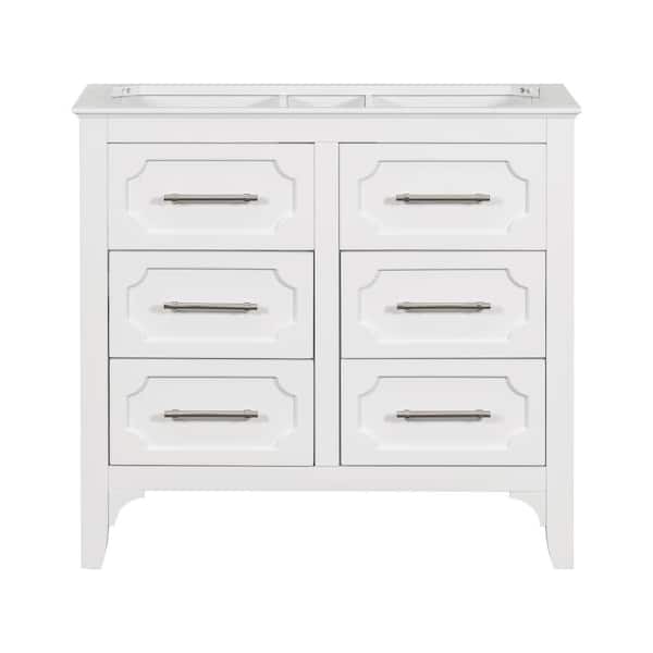 Unbranded 36 in. Solid Wood Framed Freestanding Bath Vanity Cabinet without Top in White with Soft Closing Drawers