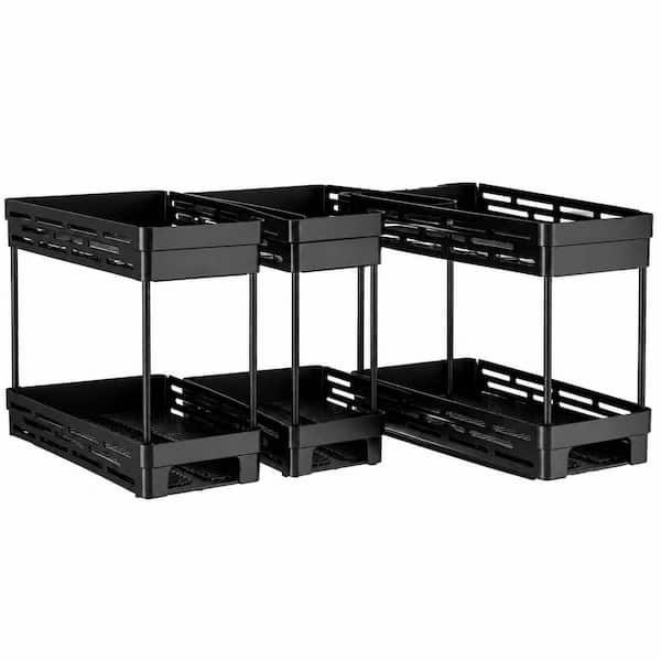 Pull Out Spice Rack Organizer for Cabinet, 3-Pack Slide Out 2-Tier Racks, Each Holds 10 Spice Jars, Black