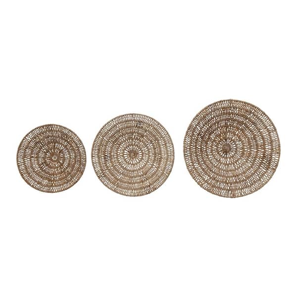 Storied Home Round Woven Banana Bark Wood Wall Art Decor (Set of 3)
