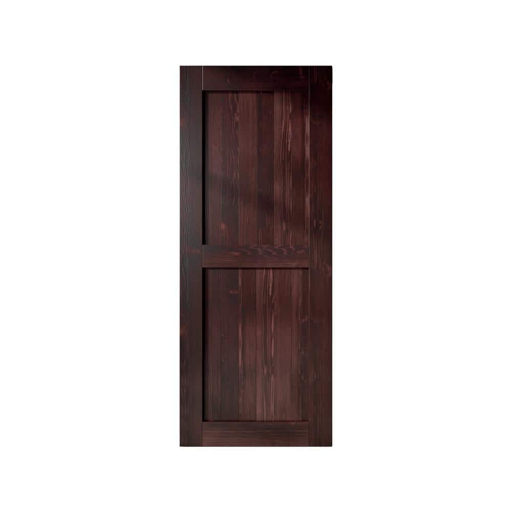 30 in. x 96 in. H-Frame Red Mahogany Solid Natural Pine Wood Panel Interior Sliding Barn Door Slab with Frame price history on PriceWatchPro