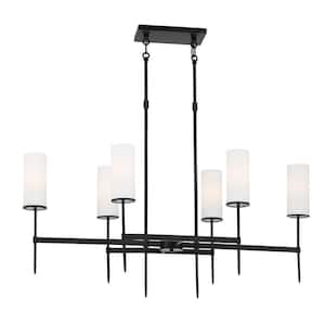 First Avenue 6-Light Black Candlestick Island Chandelier with Etched White Glass Shades
