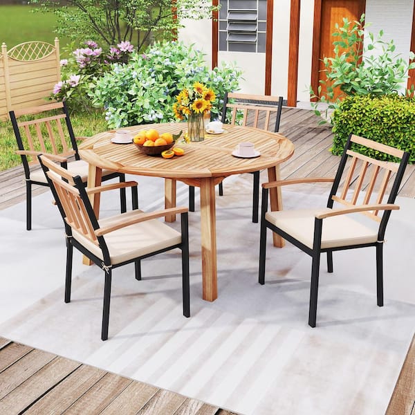 ace hardware patio table with umbrella hole ANGELES HOME 53 in. Round Acacia Wood Outdoor Dining Table for 4-6 People  with Umbrella Hole 73HW8CK-97