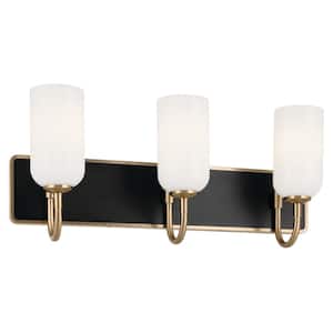 Solia 24 in. 3-Light Champagne Bronze with Black Modern Bathroom Vanity Light with Opal Glass Shades