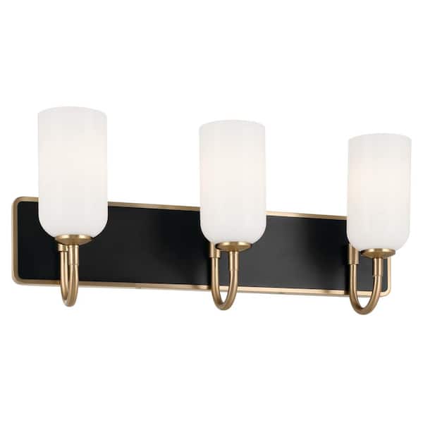 Solia 24 in. 3-Light Champagne Bronze with Black Modern Bathroom Vanity Light with Opal Glass Shades