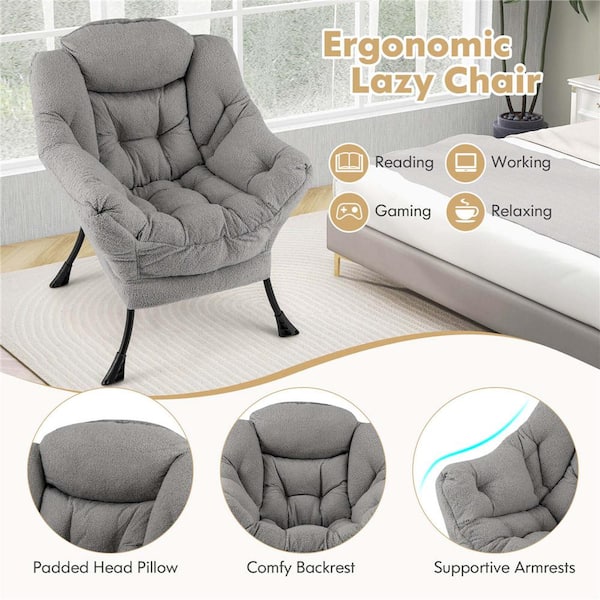 Costway Gray Polyester Arm Chair Large Lazy Chair (Set of 1) with