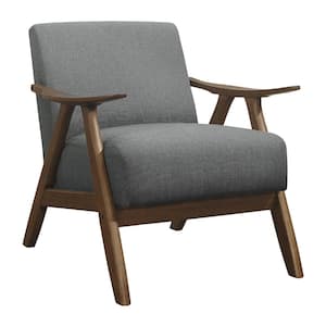 Gray Wood Fabric Upholstered Accent Chair WIth Cushion Back and Seat