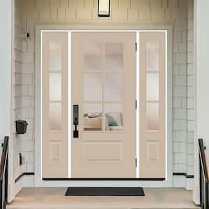 Legacy 60 in. x 80 in. 3/4-6Lite LHOS Clear Glass Primed Sandstone Finish Fiberglass Prehung Front Door w/Dbl 10 in. SL