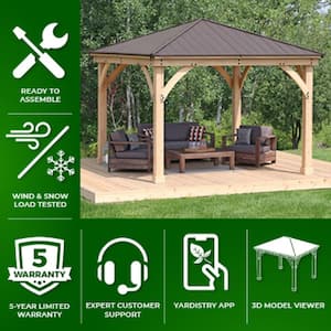Meridian 12 ft. x 12 ft. Premium Cedar Outdoor Patio Shade Gazebo with Architectural Posts and Brown Aluminum Roof
