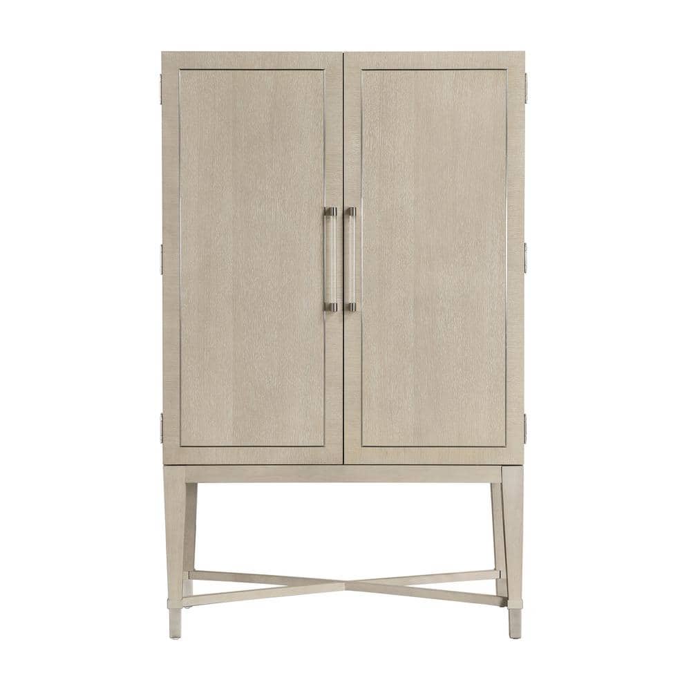 Light Oak and Glass Bar Cabinet with Adjustable Shelves