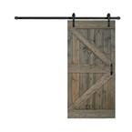 K-Series 42 in. x 84 in. Aged Barrel/Finish Knotty Pine Wood Sliding Barn Door with Hardware Kit