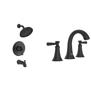 Rumson 8 in. Widespread Bathroom Faucet and Single-Handle 3-Spray Tub and Shower Faucet in Matte Black (Valve Included)