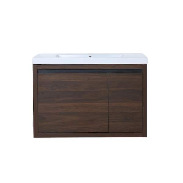VANITYFUS 29.53 in. W x 18.11 in. D Bath Vanity in California Walnut with Vanity Top in White with Resin Basin Single Sink
