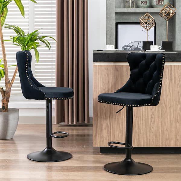 45.6 in. Black High Back Metal Frame Adjustable Cushioned Bar Stool (Set of 2)