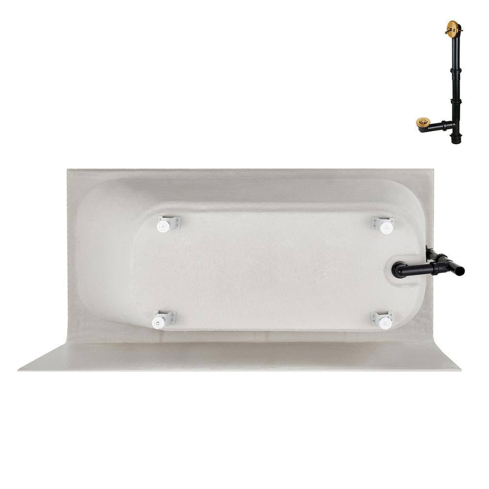 Glossy White Acrylic Alcove Bathtub with Brushed Gold Trim