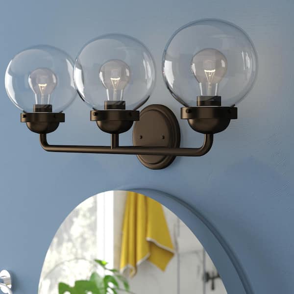 Knoll 24 in. 3-Light Oil Rubbed Bronze Retro Vanity Light with Clear Glass Shades