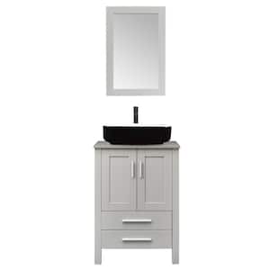 24 in. W x 19 in. D x 38 in. H Single Sink Bath Vanity in Gray with Gray Solid Surface Top and Mirror