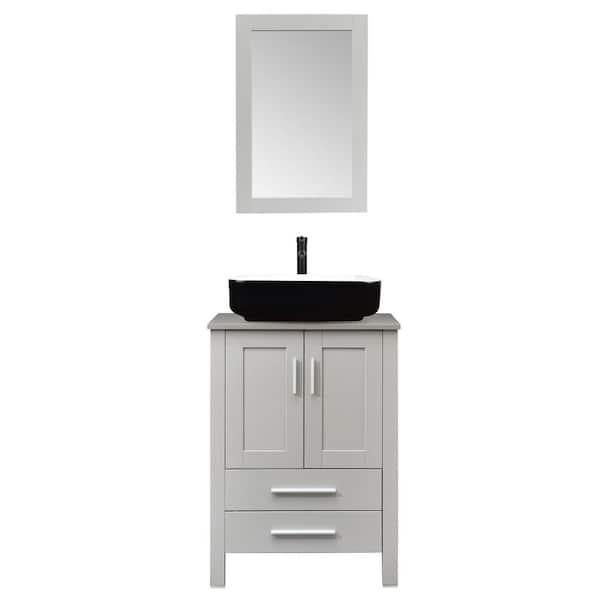 Puluomis 24 in. W x 19 in. D x 38 in. H Single Sink Bath Vanity in Gray with Gray Solid Surface Top and Mirror
