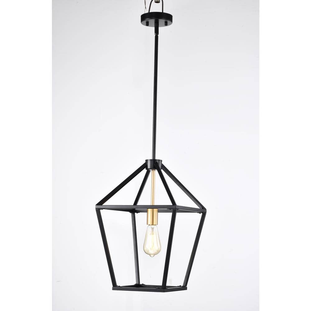 Indoor 1Light Black Finish Linear Geometric Metal Cage Pendant Light without Shade Adjustable