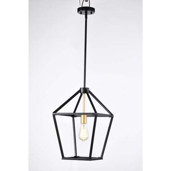 Unbranded Indoor 1-Light Black Finish Linear Geometric Metal Cage Pendant Light without Shade Adjustable Height