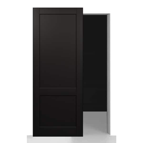 Belldinni Shaker 2-Panel 30 in. x 96 in. Black Matte Composite Wood Hidden w/Base Board Sliding Barn Door with Hardware Kit