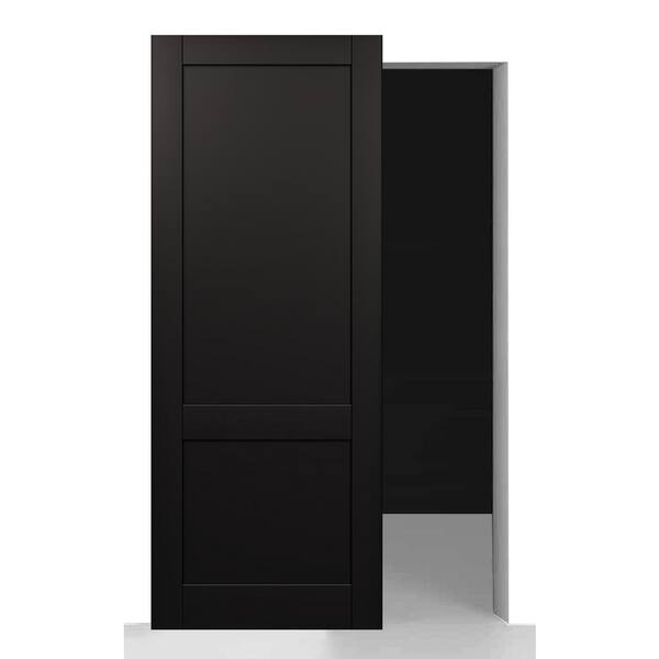 Belldinni Shaker 2Panel 24 in. x 84 in. Black Matte Composite Wood Hidden w/Base Board Sliding Barn Door with Hardware Kit