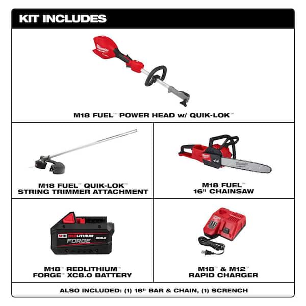 M18 FUEL 18V 16 in. Brushless Cordless Battery Powered QUIK-LOK String Trimmer 8.0 Ah FORGE Kit w/ 16 in. Chainsaw