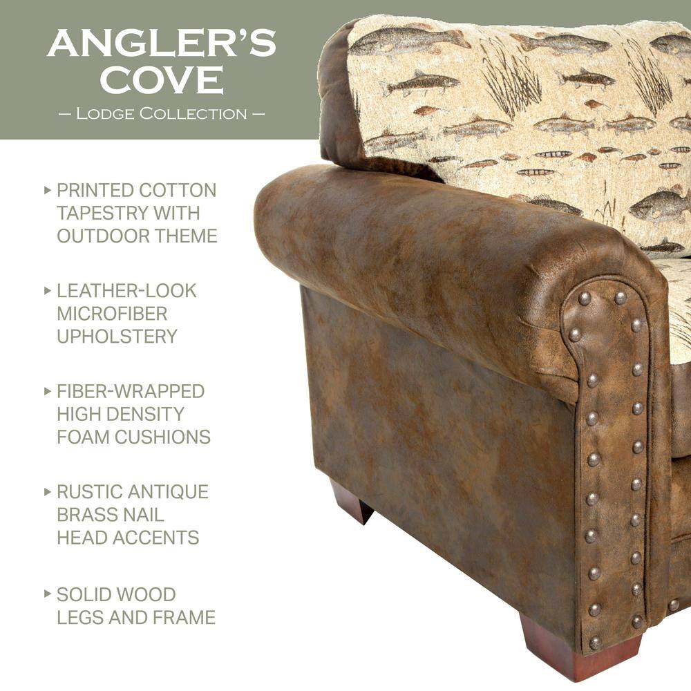 Rustic Angler's Cove Brown Microfiber Accent Chair with Wood Frame